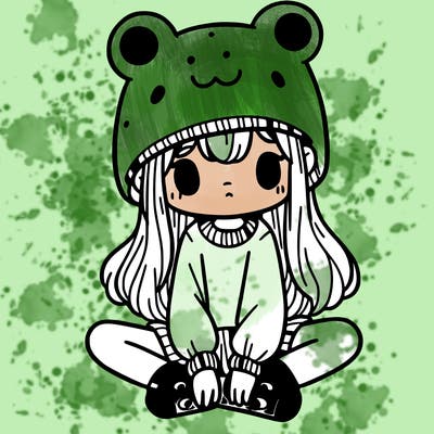 a girl wearing a frog hat and some frog socks
