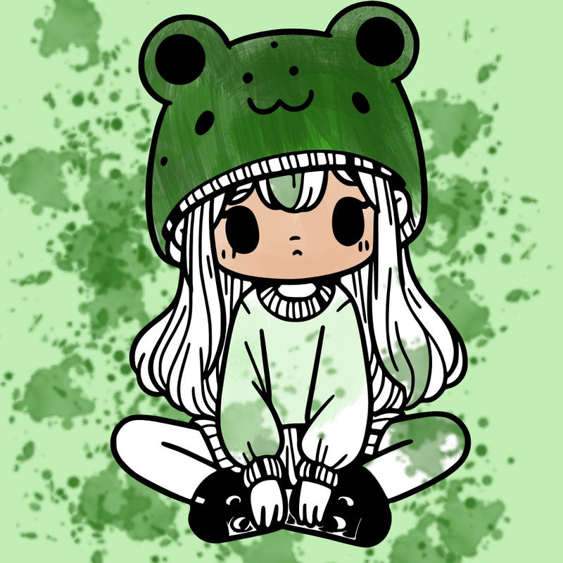 a girl wearing a frog hat and some frog socks