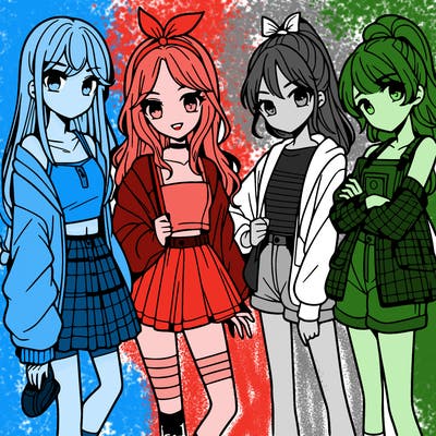 teen manga girls group of 4