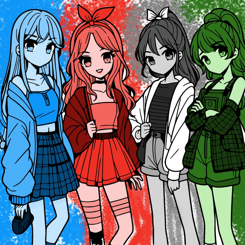 teen manga girls group of 4