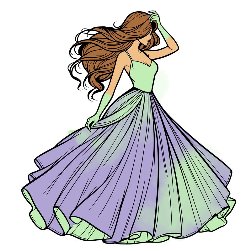 realistic woman with dress flowing in the wind