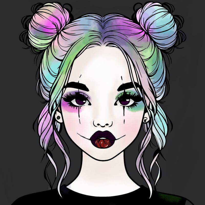 realistic girl with two buns in hair and lips