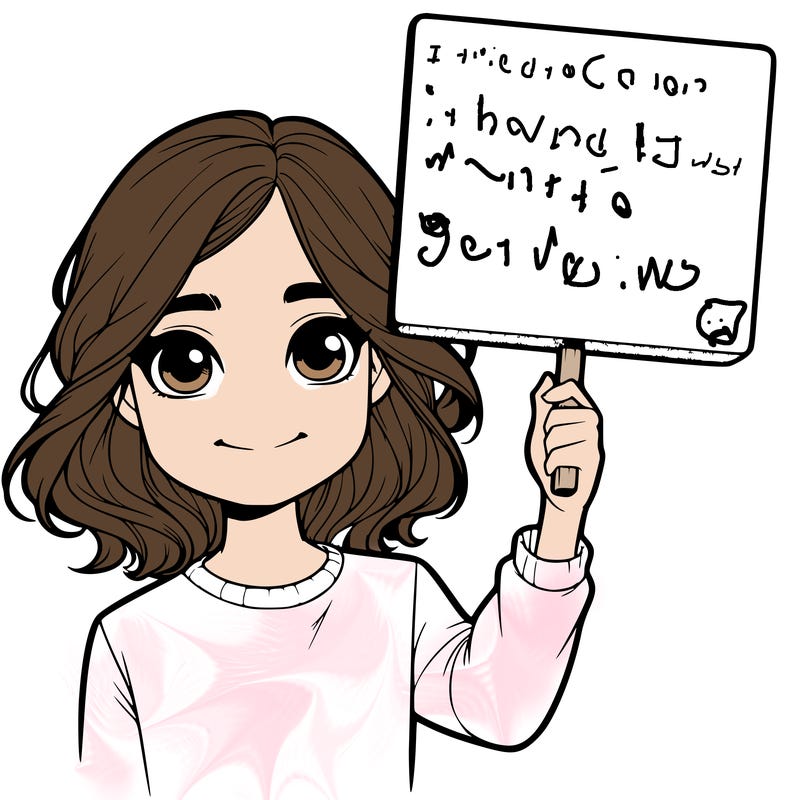 realistic girl holding up a sign