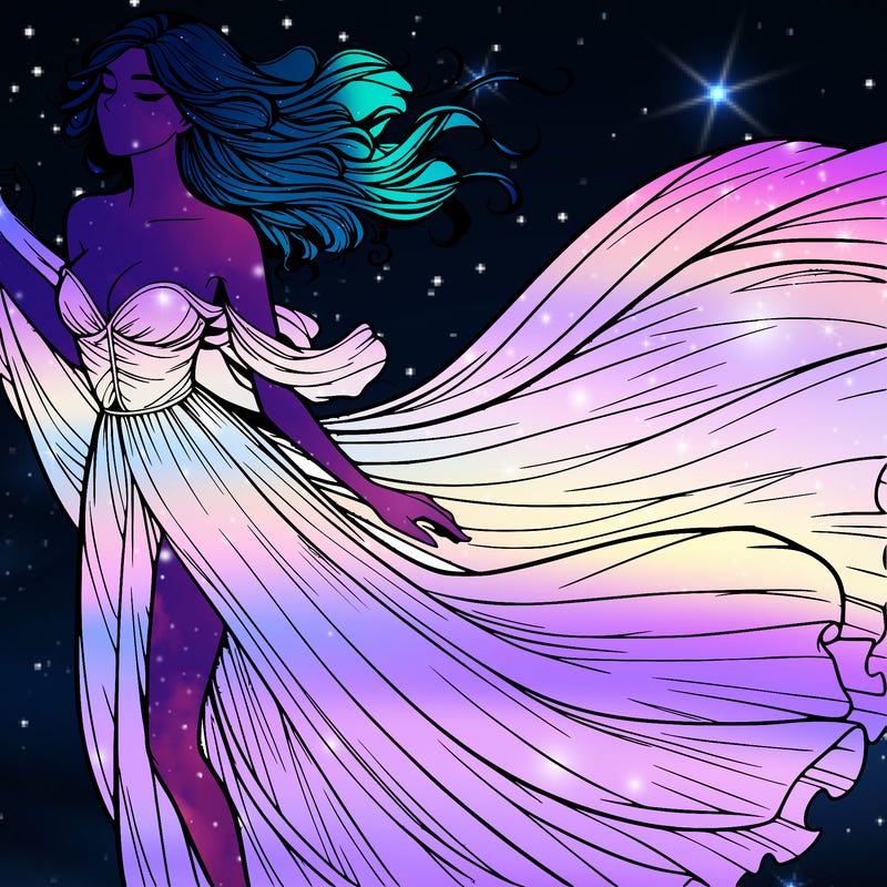 realistic woman in dress flowing the the wind