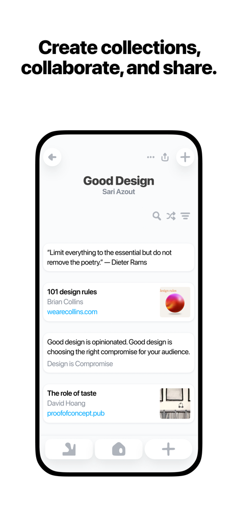 Sublime Internet - A minimalist mobile interface of the Sublime Internet app showing a curated collection of design-related links and quotes