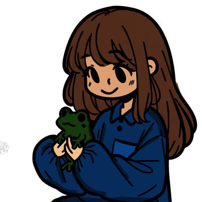 girl with long hair and a oversized shirt. and she is holding a frog