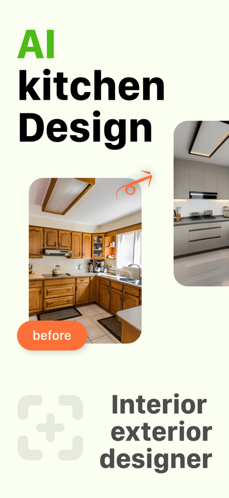 AI Kitchen Design - KitAI - AIキッチンデザインアプリを使用したキッチンリフォームの、変更前と変更後のビュー
