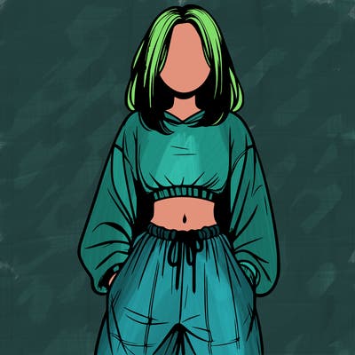 realistic girl faceless with baggy pants and a crop top