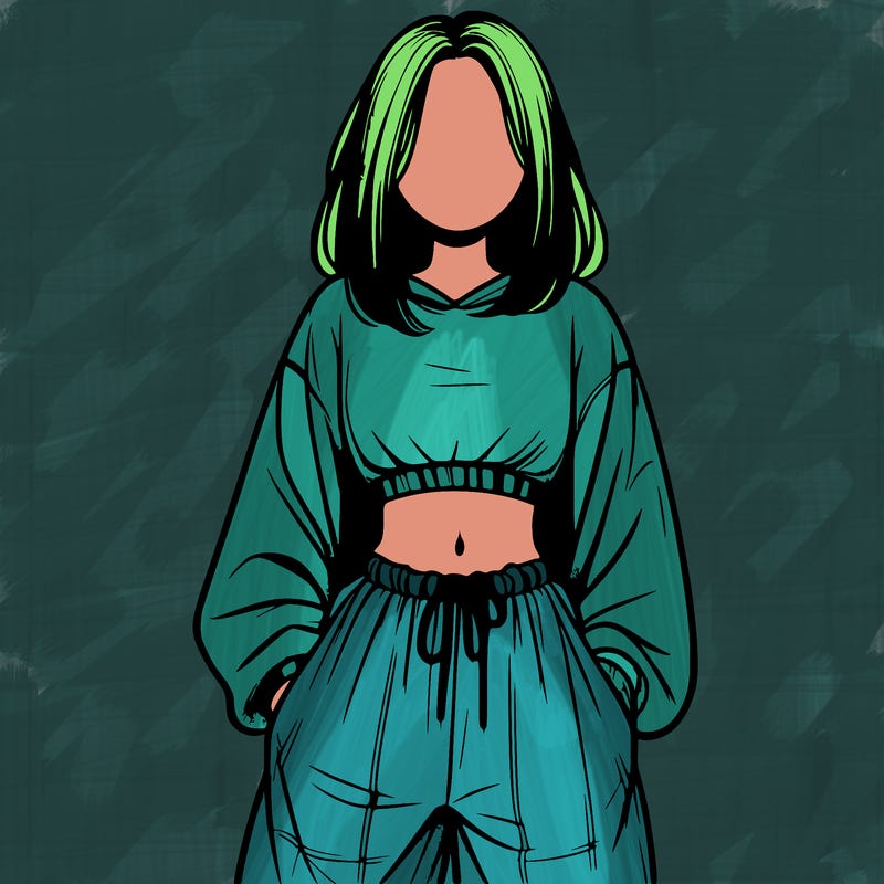 realistic girl faceless with baggy pants and a crop top