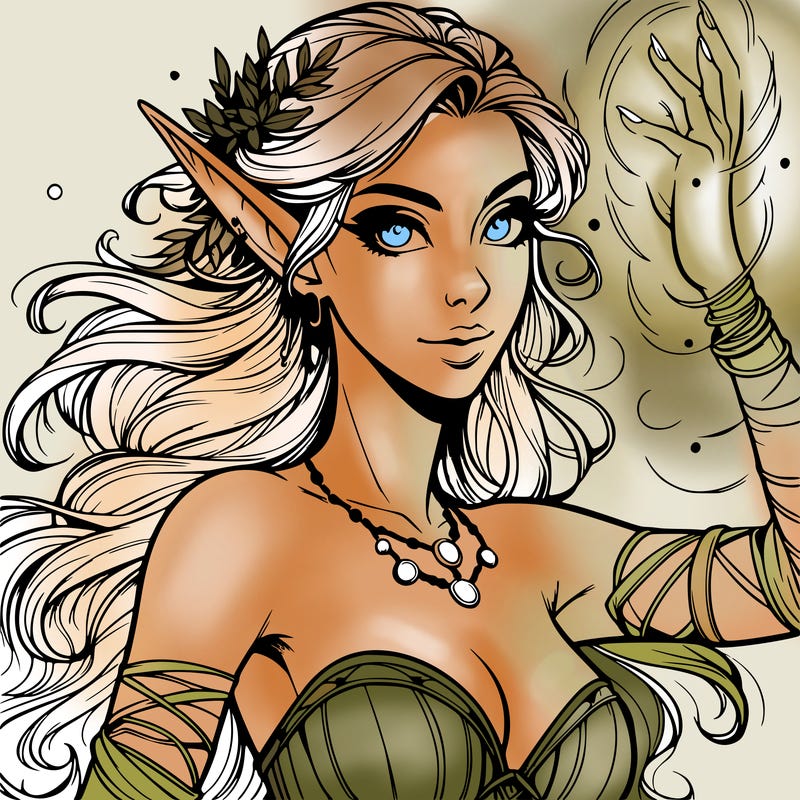 realistic elven woman glow magic wild chaos