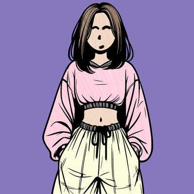 realistic girl faceless with baggy pants and a crop top