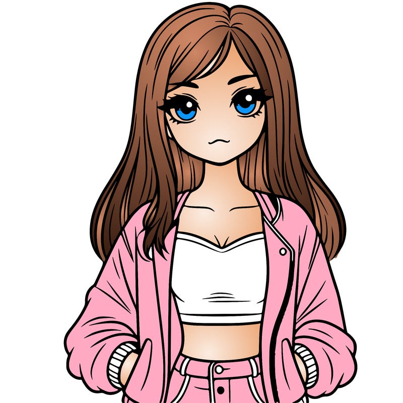 girl with long hair a crop top and a jacket