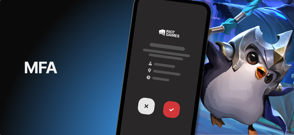 Riot Mobile App MFA-Authentifizierungsbildschirm mit Teamfight Tactics-Charakter