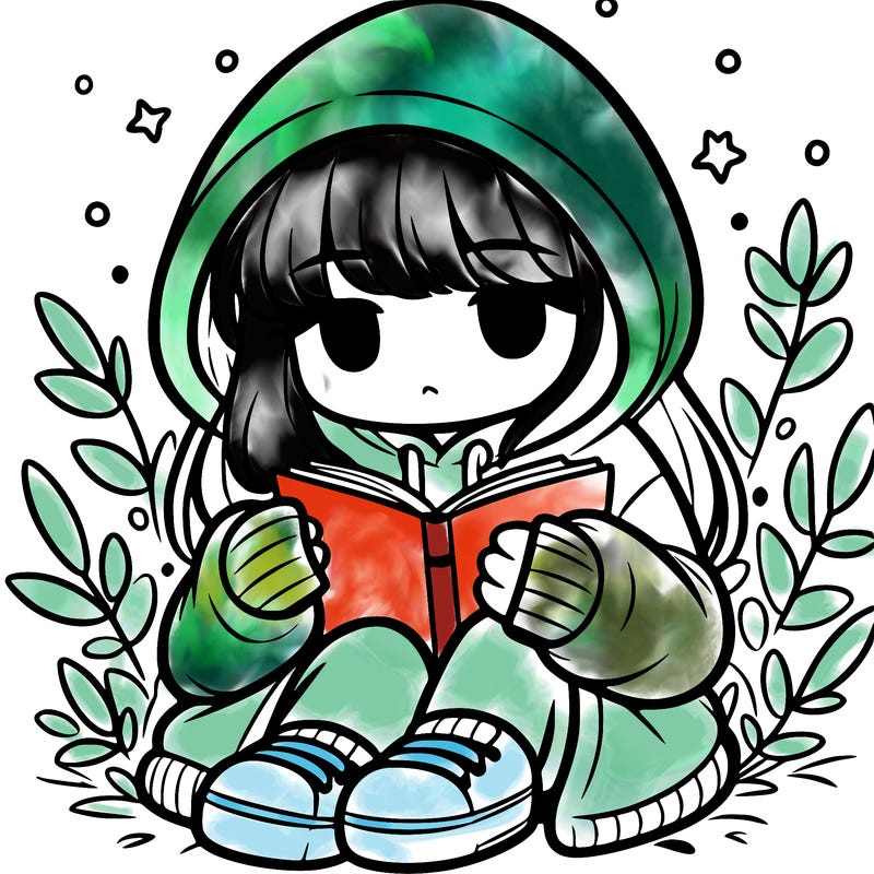 girl in oversized hoodie reading a book