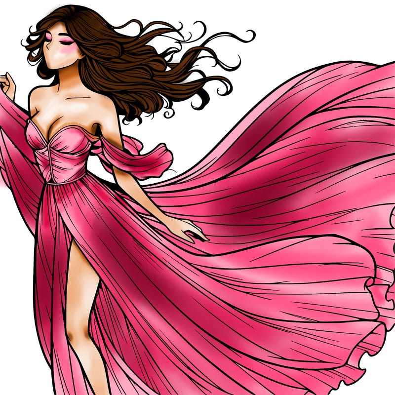 realistic woman in dress flowing the the wind