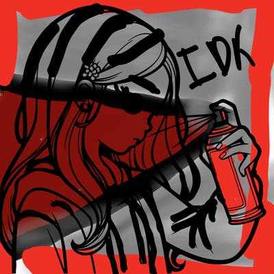 a realistic girl spray painting