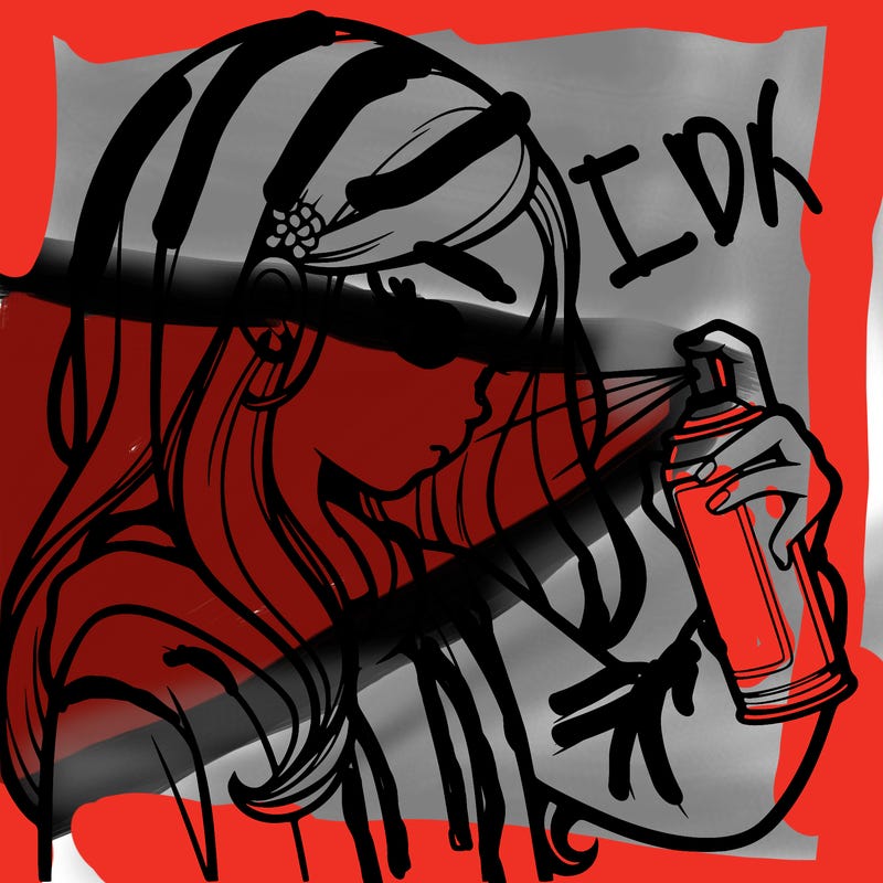 a realistic girl spray painting