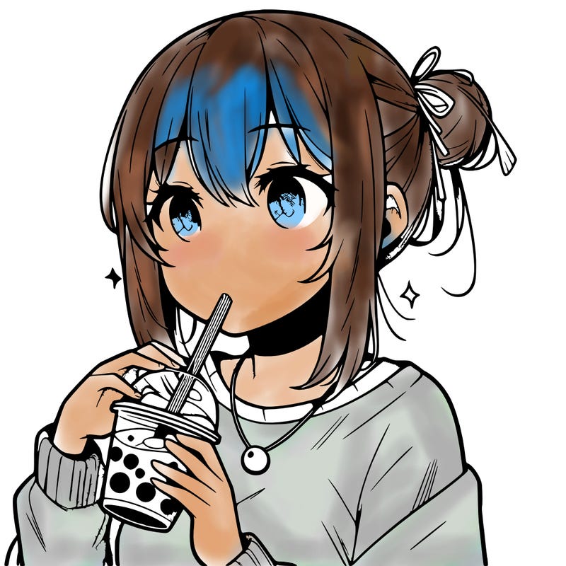 manga character drinking boba
