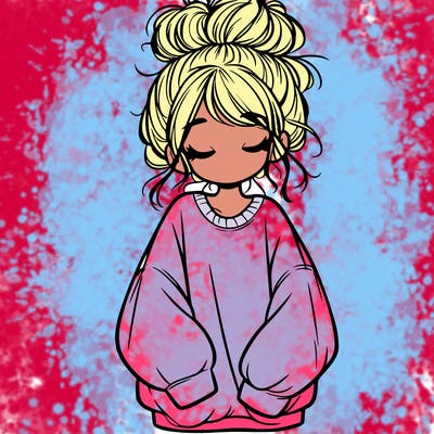 girl with baggy sweatshirt and messy bun