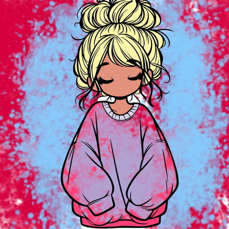 girl with baggy sweatshirt and messy bun