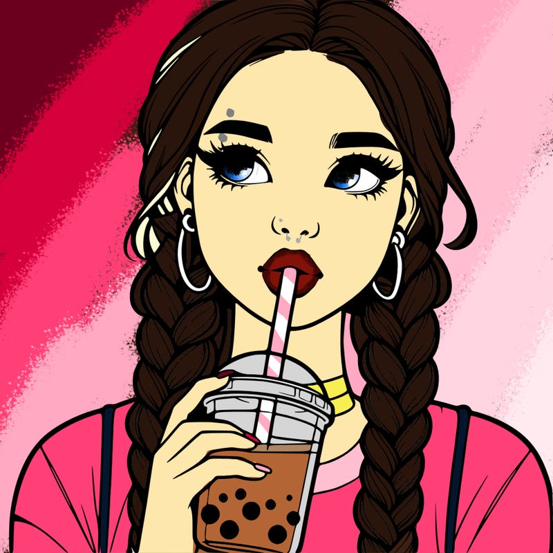 realistic girl with braided hair drinking boba