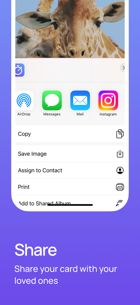 Invitation Maker |Card Creator - Uma captura de tela mostrando o menu de compartilhamento do aplicativo Invitation Maker com opções para enviar cartões por mensagem, e-mail ou mídia social.