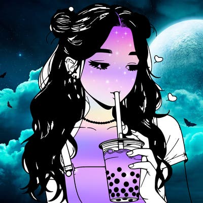 aesthetic realistic girl with boba