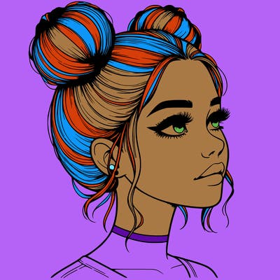 realistic girl with buns on the top of her head