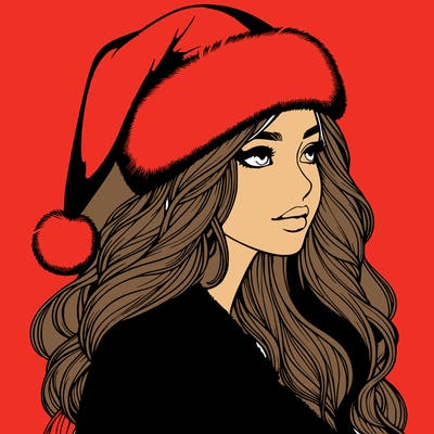 realistic girl in santa hat