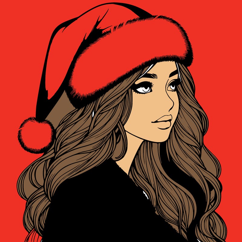 realistic girl in santa hat