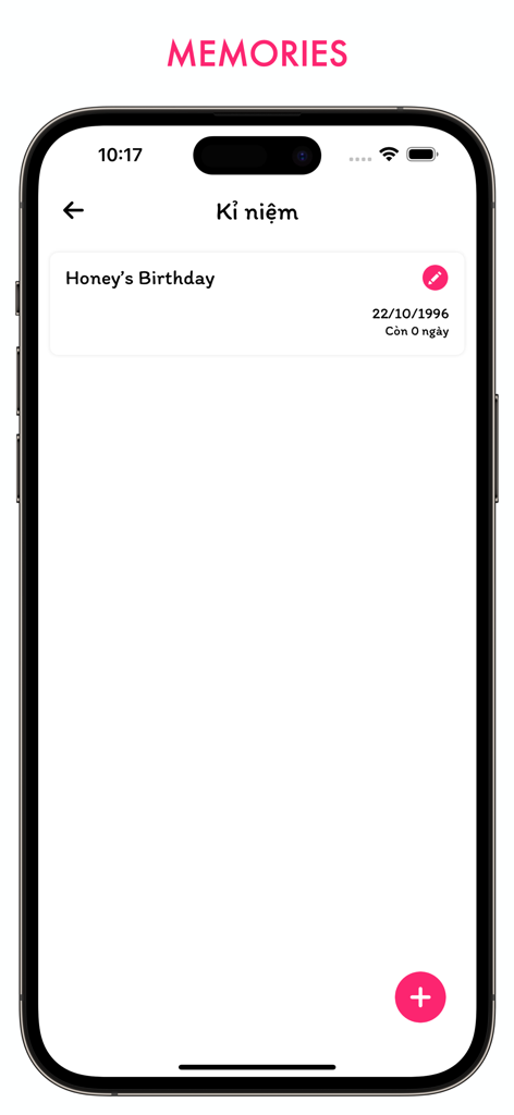 Day Together - Love Days Count - Captura de pantalla de la sección Recuerdos en la app Day Together mostrando un hito de cumpleaños