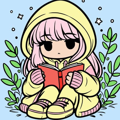 girl in oversized hoodie reading a book