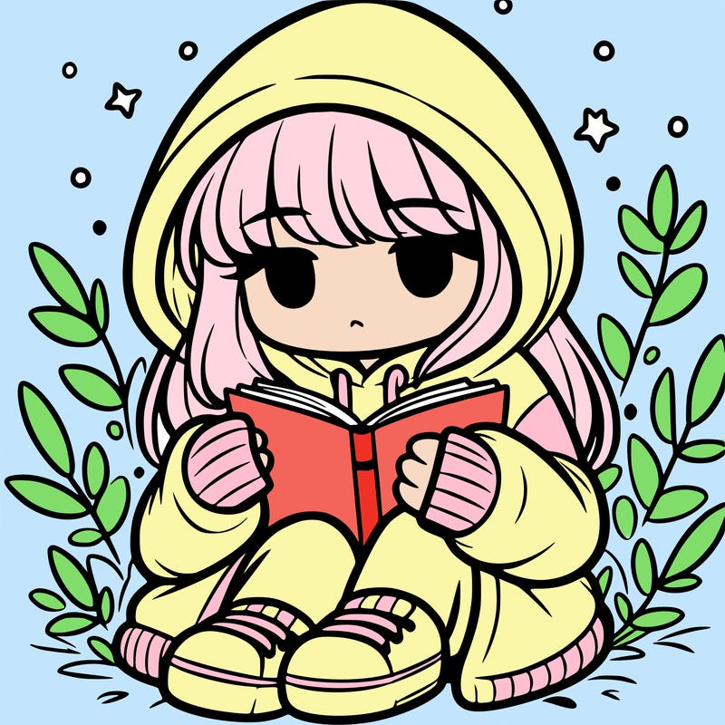 girl in oversized hoodie reading a book