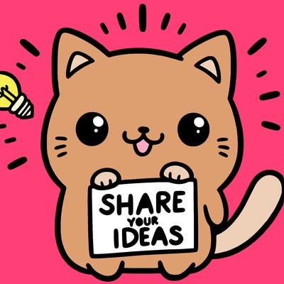 a cute cat saying share your ideas