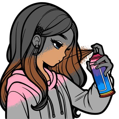 a realistic girl spray painting