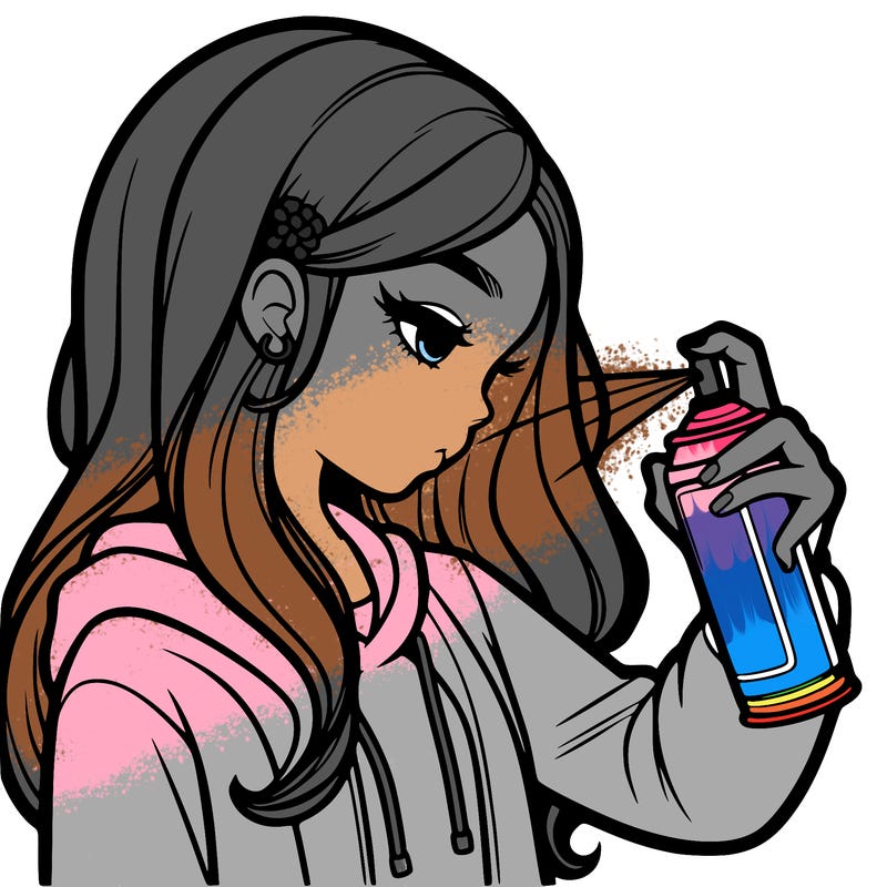 a realistic girl spray painting