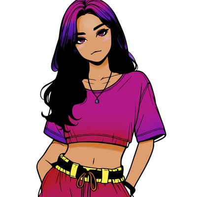 realistic girl witha crop top and baggy pants