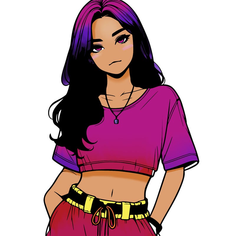 realistic girl witha crop top and baggy pants