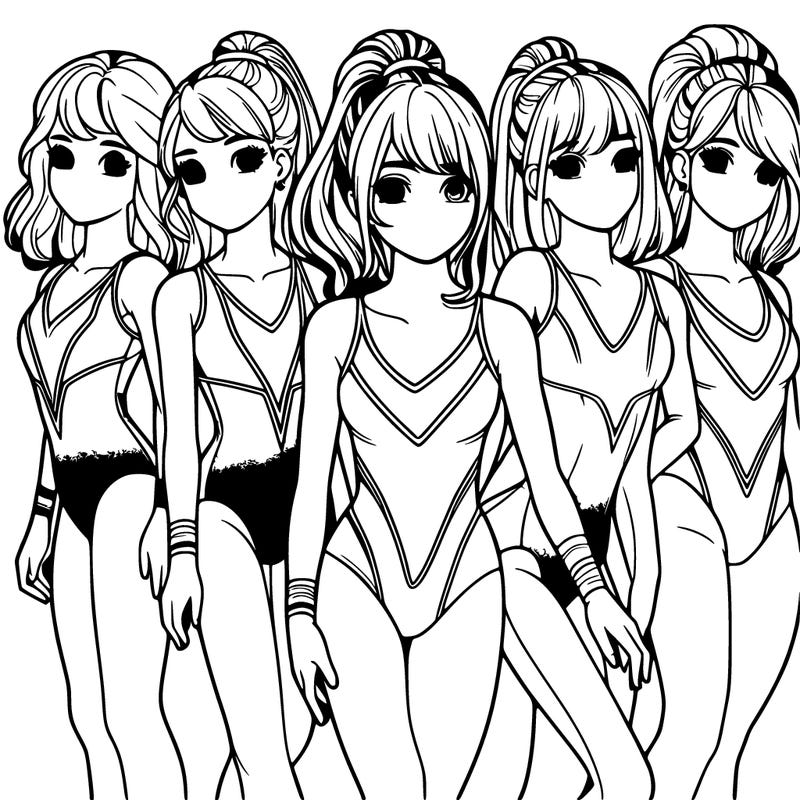 group of girls realistic in gymnastic leotards