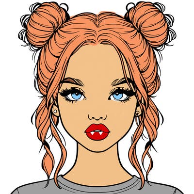 realistic girl with two buns in hair and lips