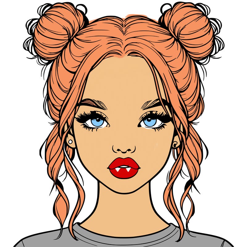 realistic girl with two buns in hair and lips