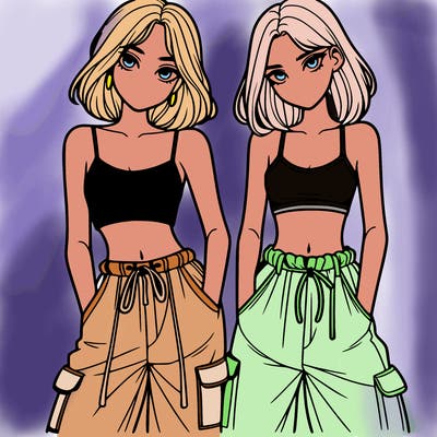 two girls with crop top with baggy pants