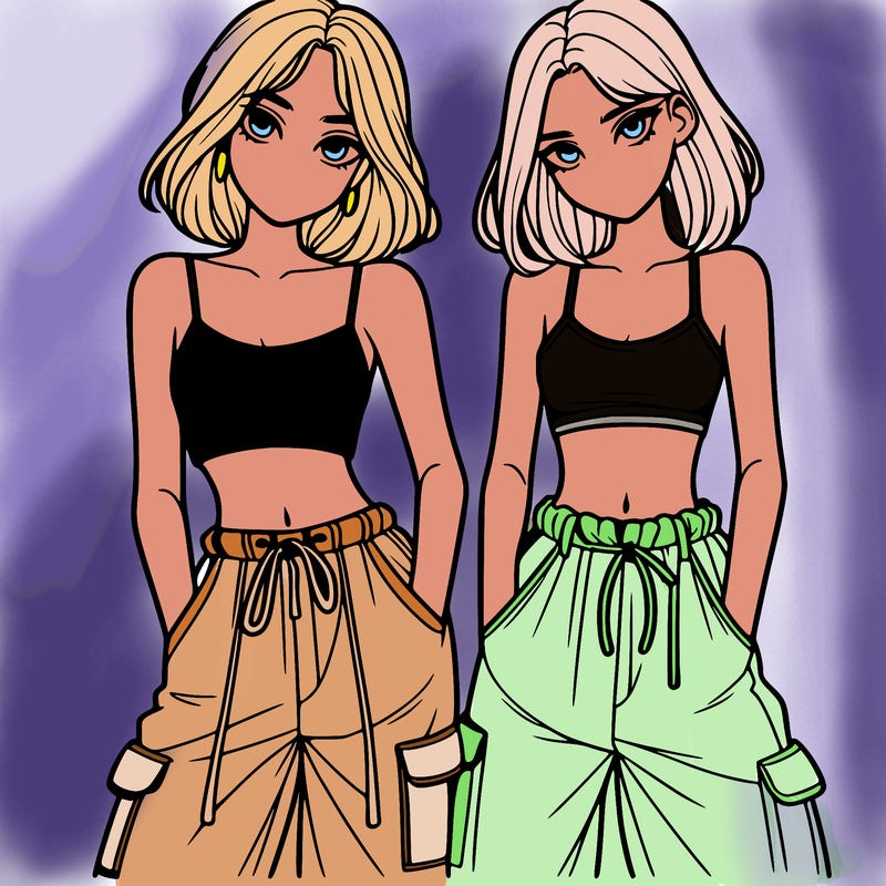 two girls with crop top with baggy pants