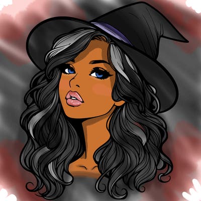 realistic witch girl with wavy hair and lips