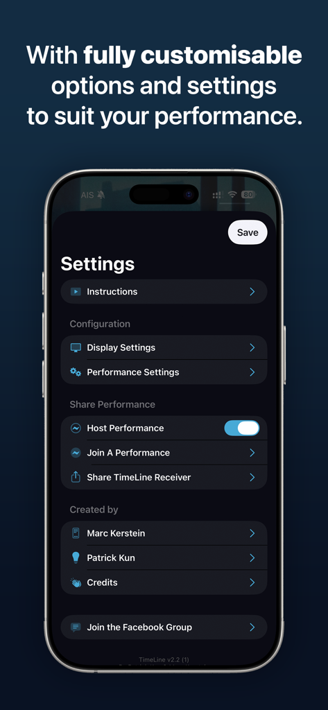 TimeLine - Travel back in time - TimeLine magic app settings and performance customization menu on an iPhone.