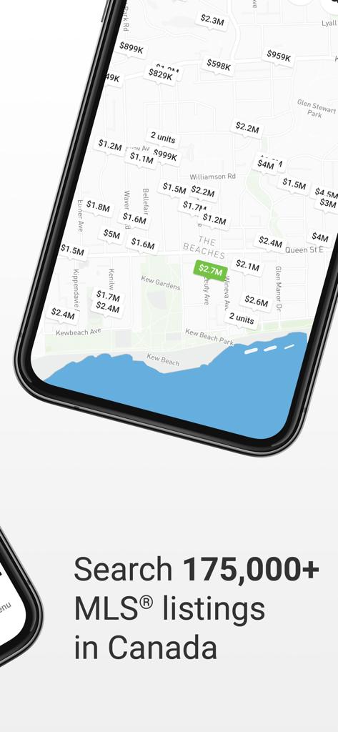 Zolo real estate app map interface displaying MLS listings and property prices in Canada