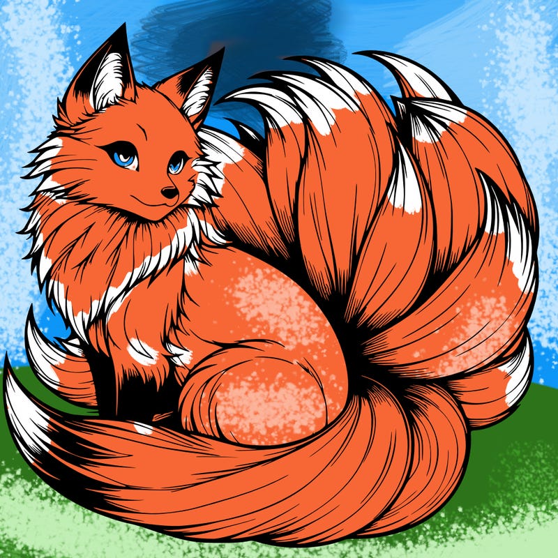 realistic detailed 9 tailed anime fox