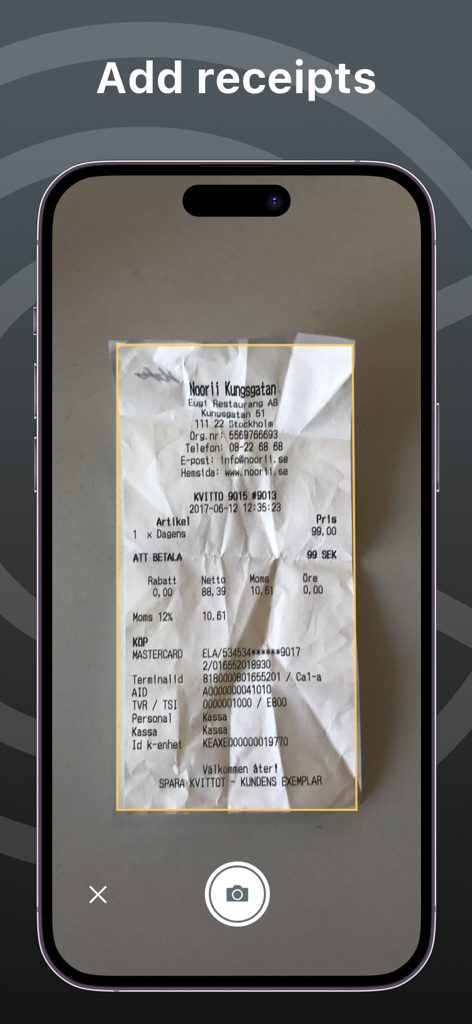 Corporate Card - Escaneando un recibo en papel con la aplicación móvil Tarjeta Corporativa