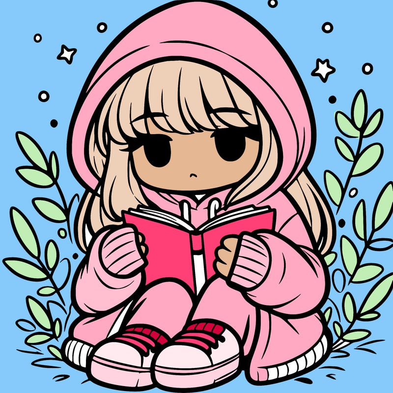 girl in oversized hoodie reading a book