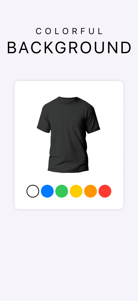 白い背景の黒いTシャツと、背景置き換え用のカラーパレットオプション